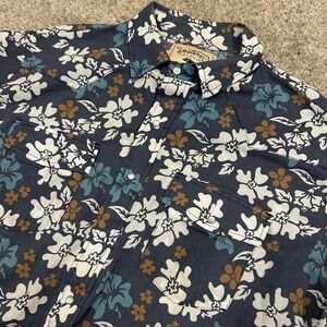 Western Aloha Shirt XXL Blue Floral Hibiscus Pearl Snap Short Sleeve Western